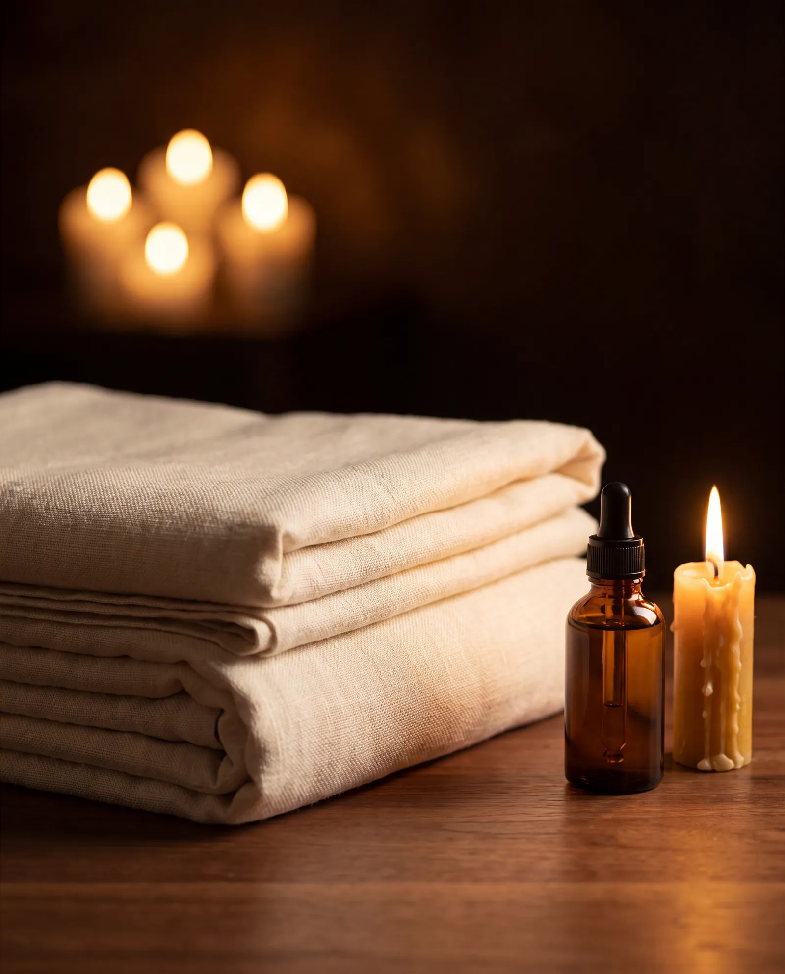 Detail of folded linens at J Massage SLC