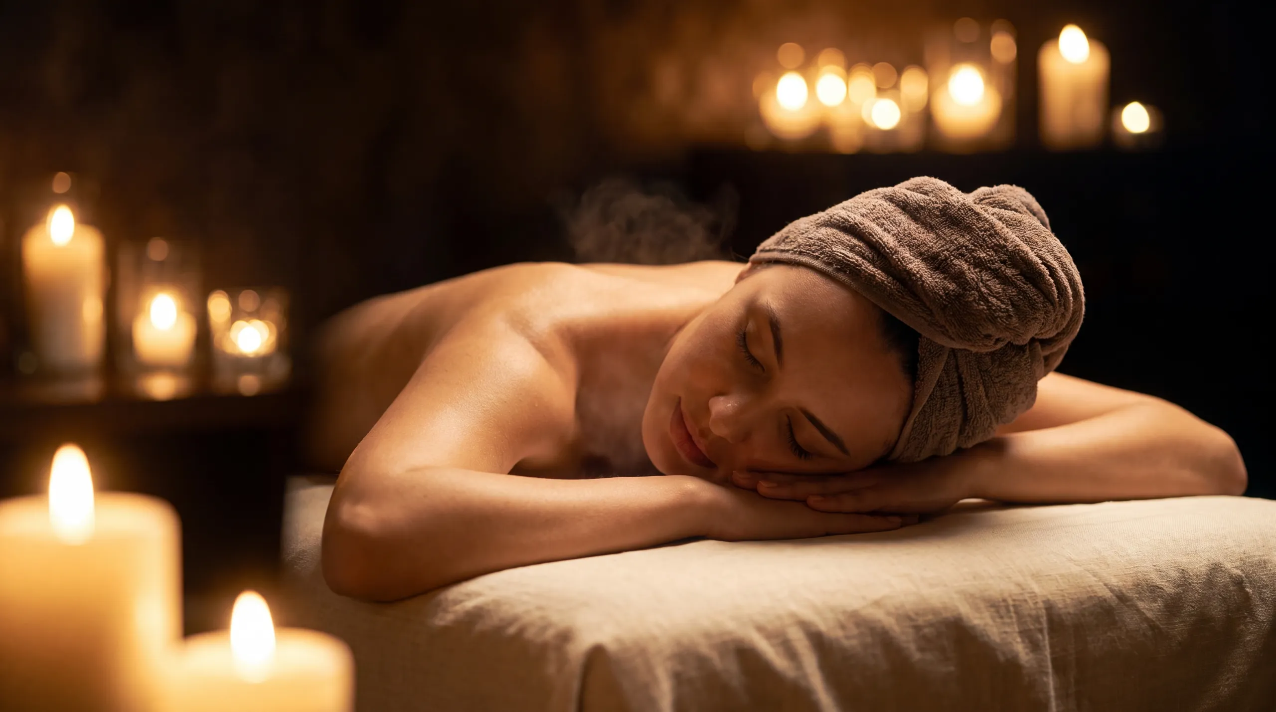 Client resting at ease after the massage
