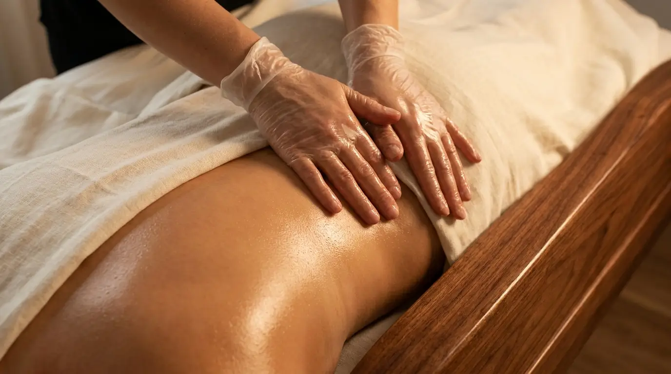 Swedish massage technique - long flowing effleurage strokes - detail view